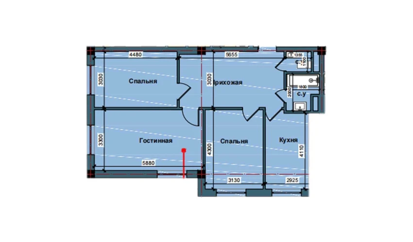 3-xonali xonadon 84.4 m²  2/10 qavat | NUR BARAKA Turar-joy majmuasi