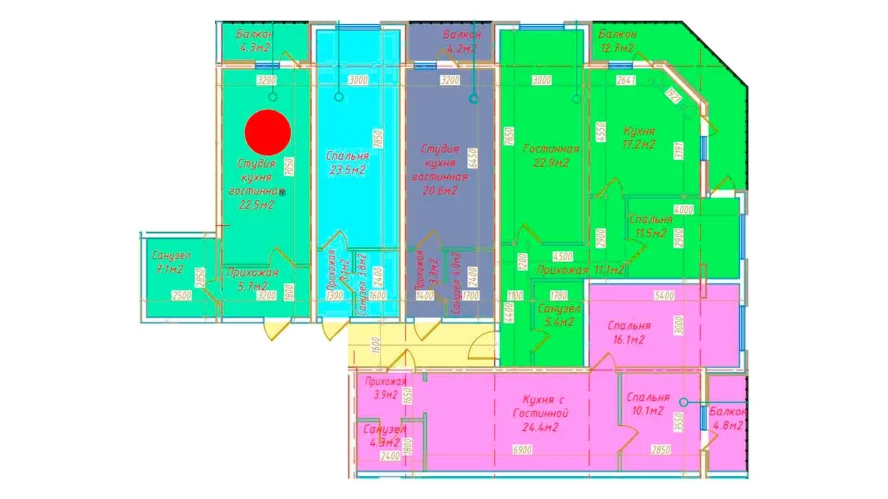 1-комнатная квартира 39.6 м²  7/7 этаж