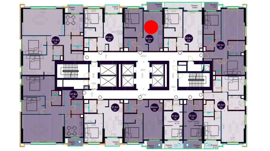 2-комнатная квартира 60 м²  15/15 этаж