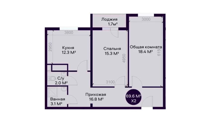 3-комнатная квартира 79 м²  2/12 этаж | Жилой комплекс YAQINLAR