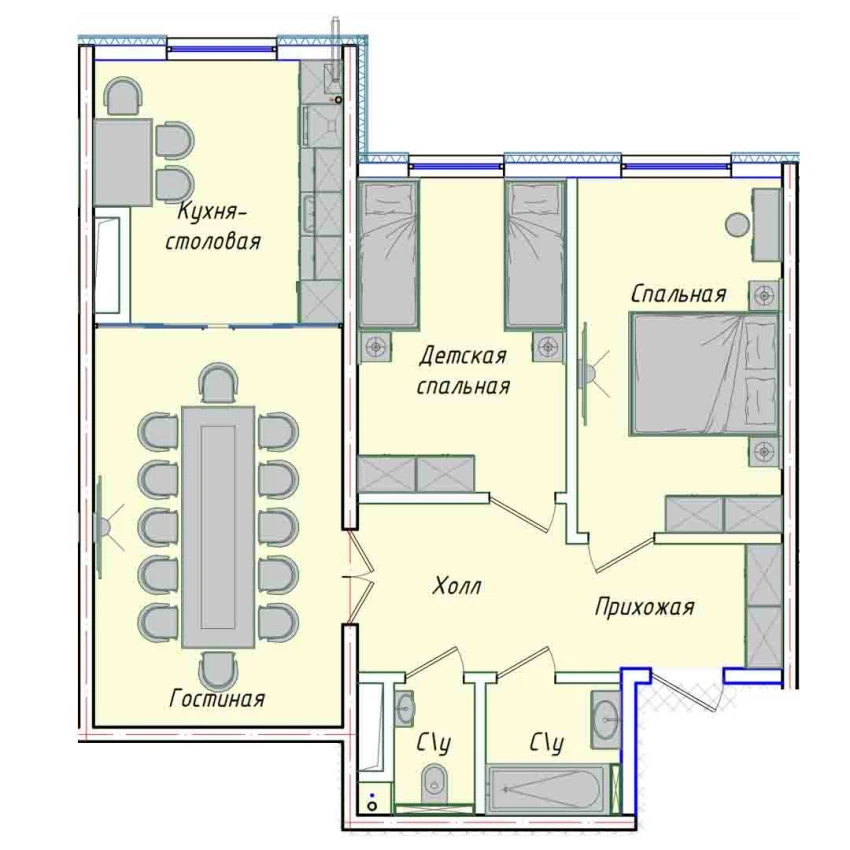 3-комнатная квартира 74.14 м²  1/1 этаж