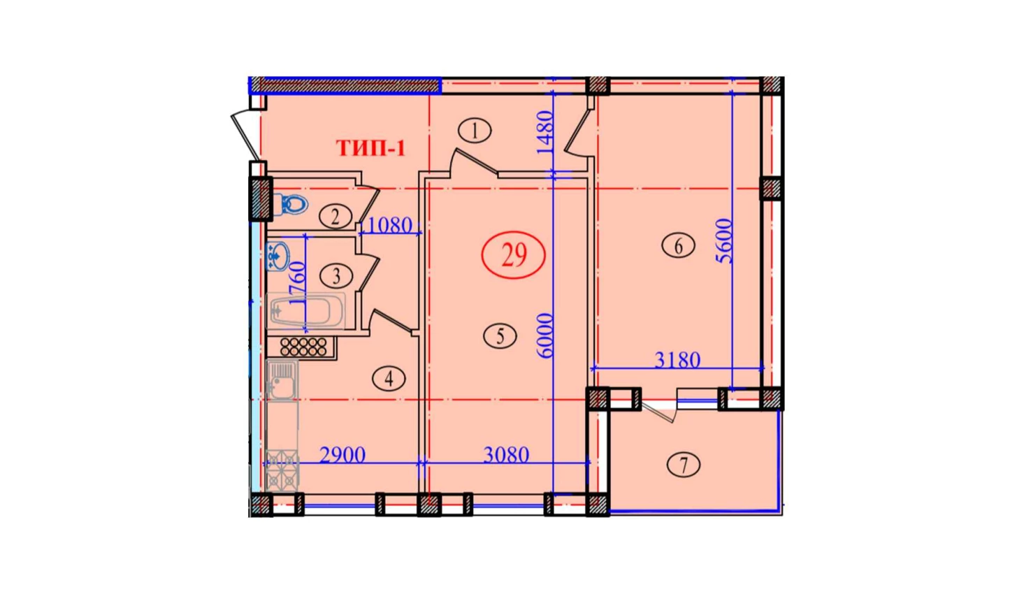 2-xonali xonadon 77.6 m²  7/7 qavat