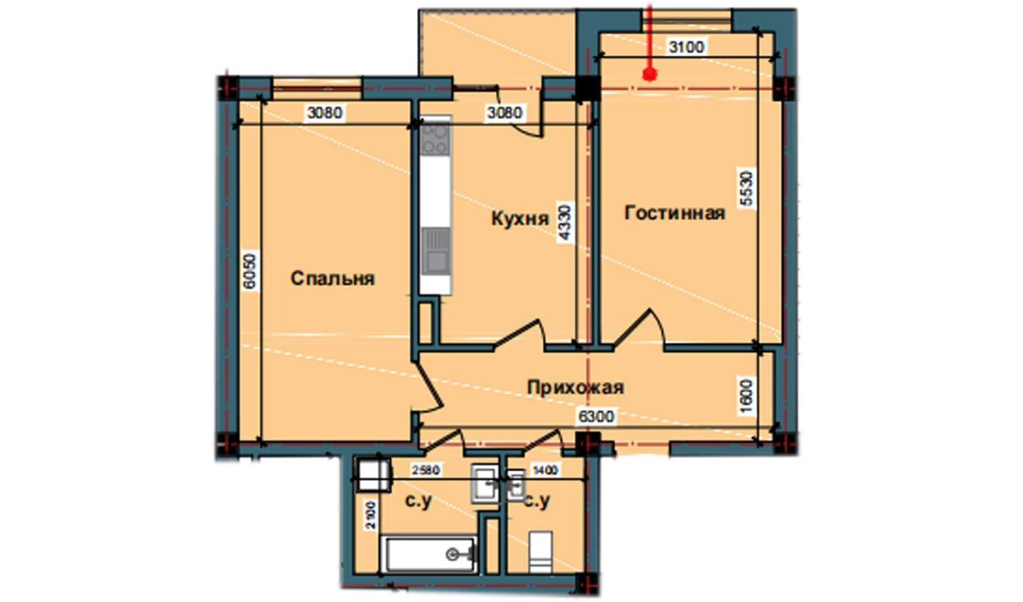 2-комнатная квартира 75 м²  10/10 этаж