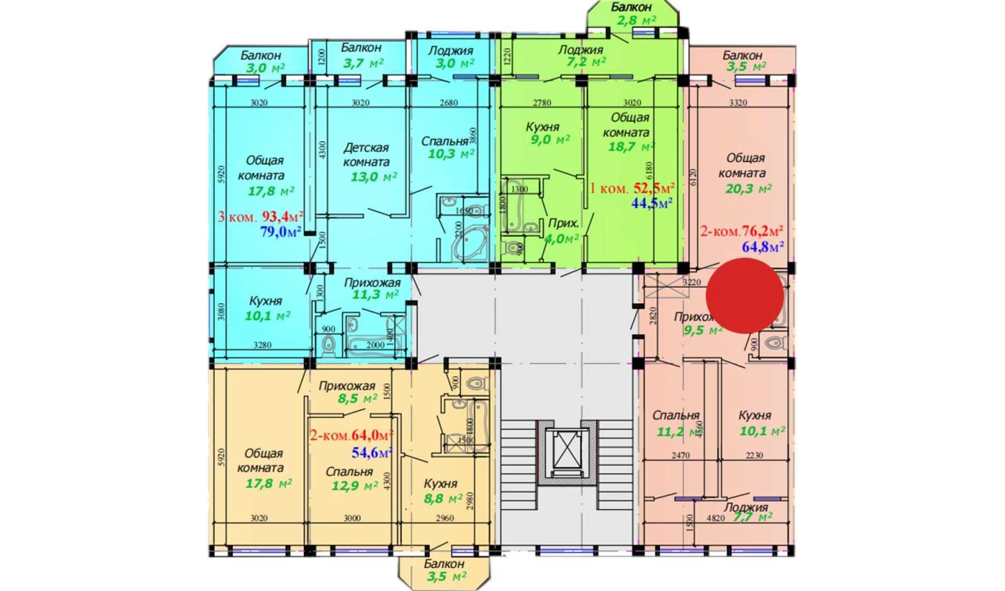 2-комнатная квартира 76.2 м²  2/2 этаж