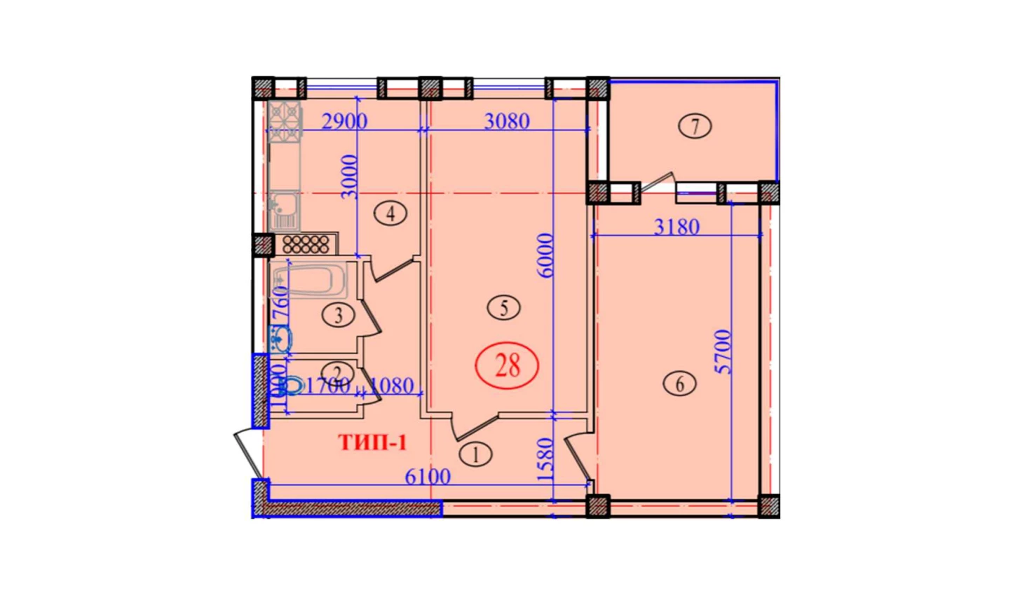 2-xonali xonadon 77.6 m²  7/7 qavat