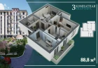 3-xonali xonadon 88.8 m²  7/7 qavat | G'IJDUVON CITY Turar-joy majmuasi