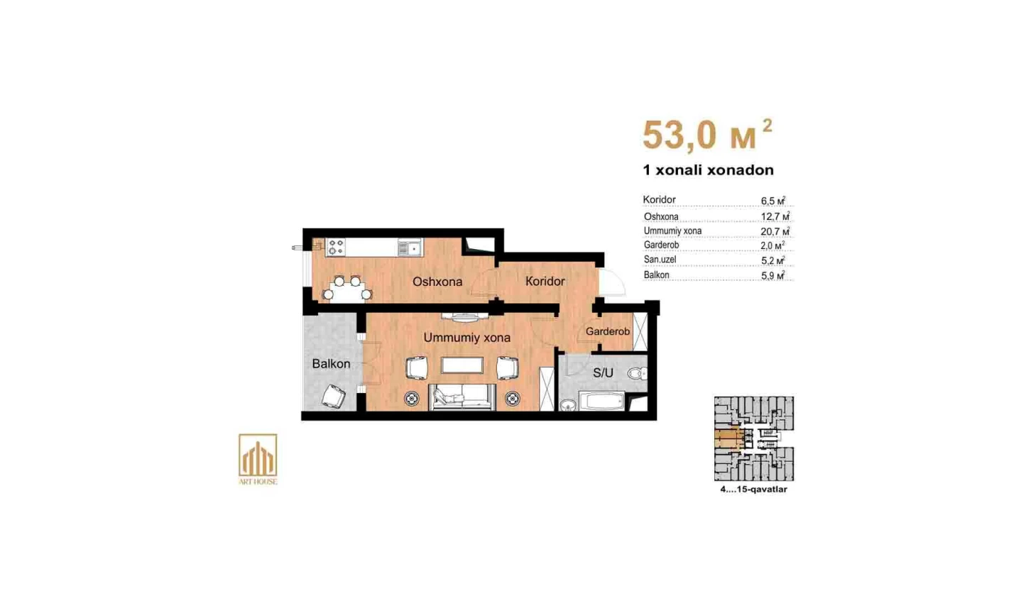 3-xonali xonadon 87.8 m²  4/4 qavat