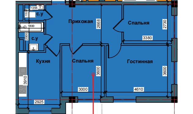 3-комнатная квартира 70.7 м²  1/1 этаж