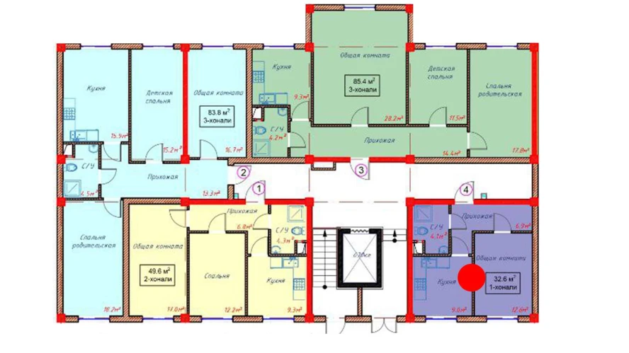 1-комнатная квартира 32.6 м²  1/1 этаж