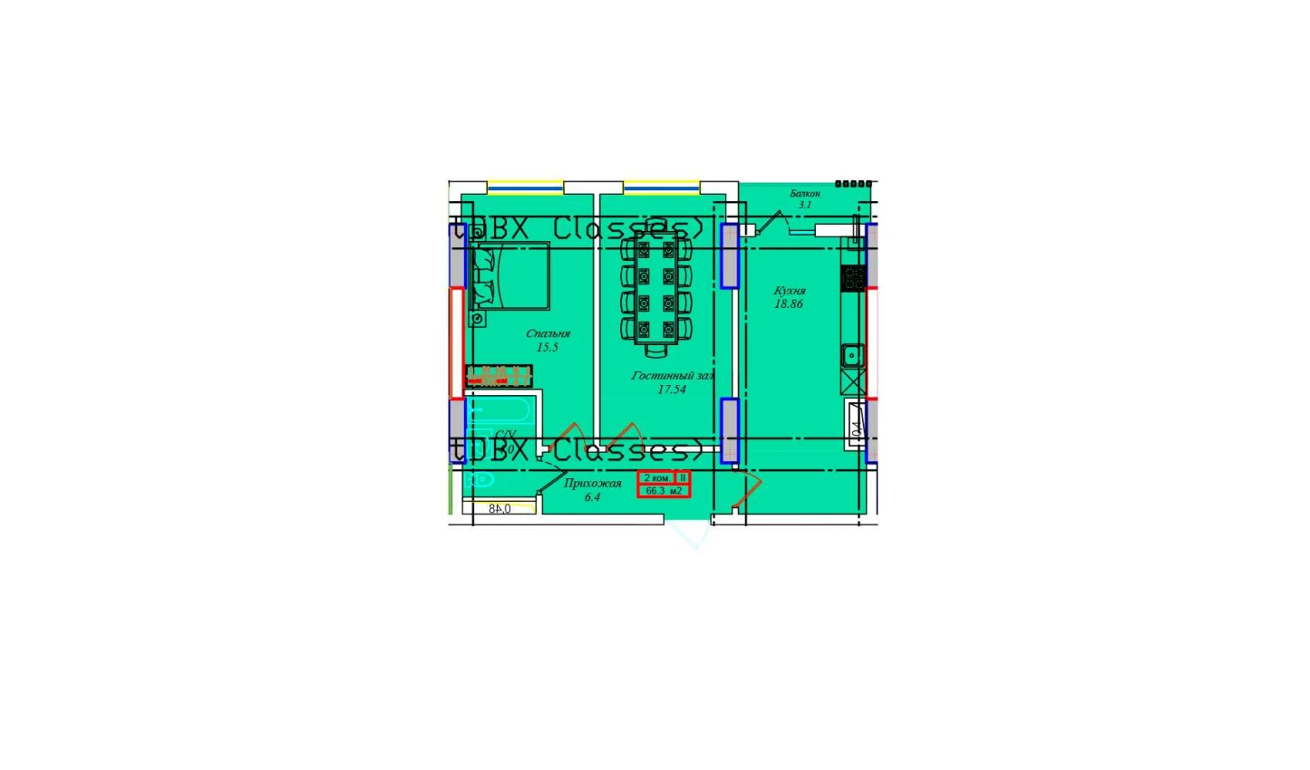 1-xonali xonadon 65.38 m²  3/3 qavat