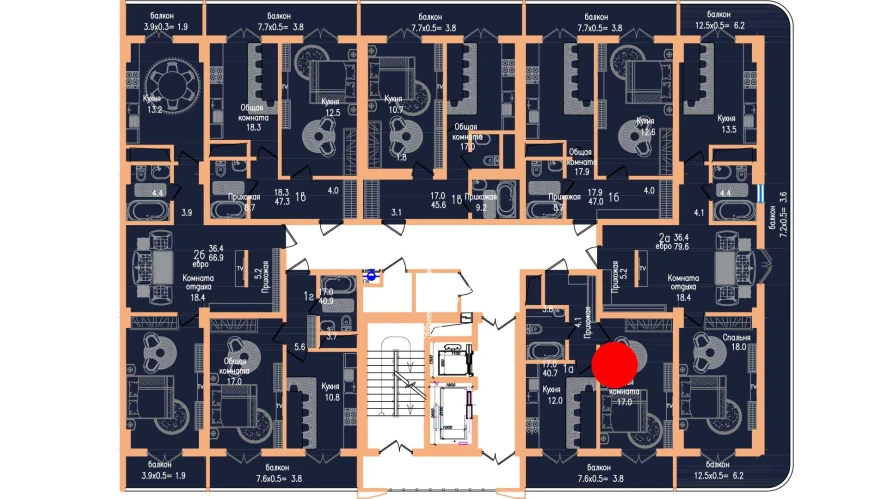 1-комнатная квартира 40.9 м²  12/12 этаж