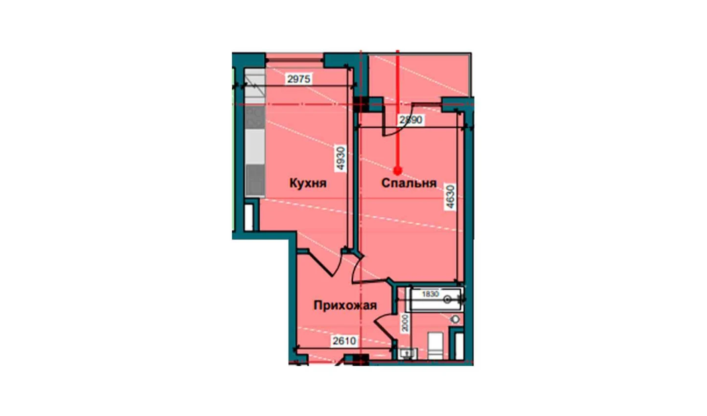 1-комнатная квартира 42.6 м²  5/5 этаж