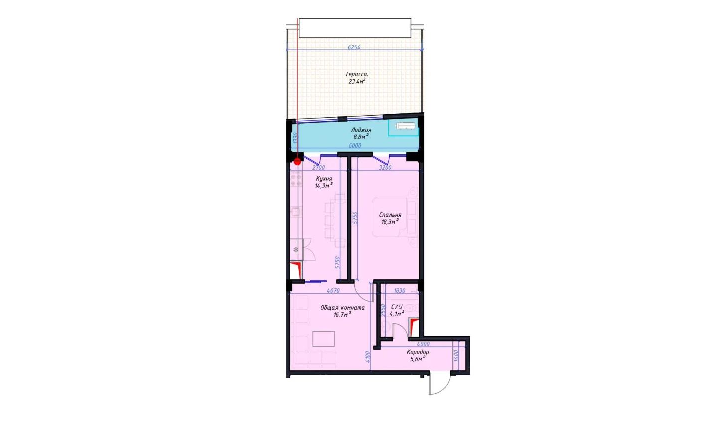 2-комнатная квартира 68.3 м²  2/2 этаж