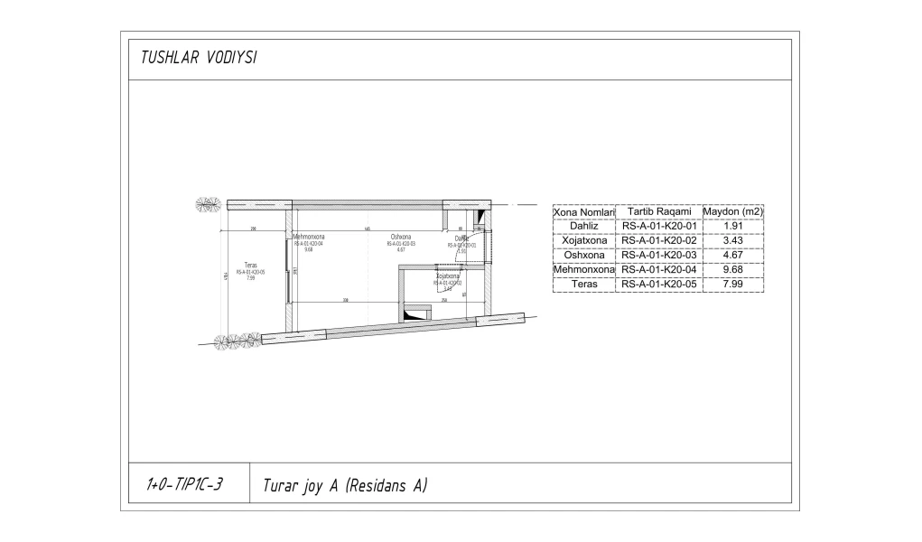 1-xonali xonadon 22.087 m²  1/1 qavat