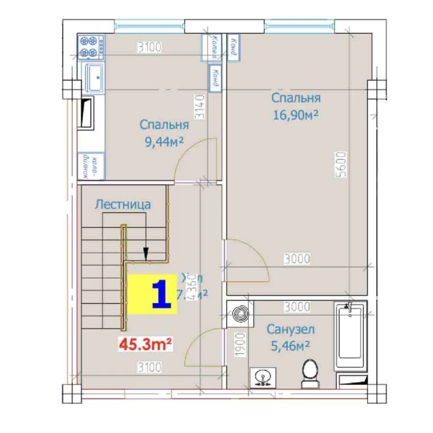 1-xonali xonadon 90.6 m²  1/9 qavat | YANGI AVLOD Turar-joy majmuasi