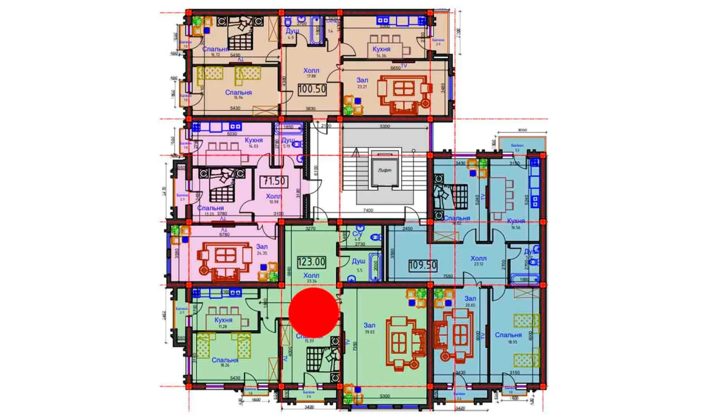 3-комнатная квартира 123 м²  4/4 этаж