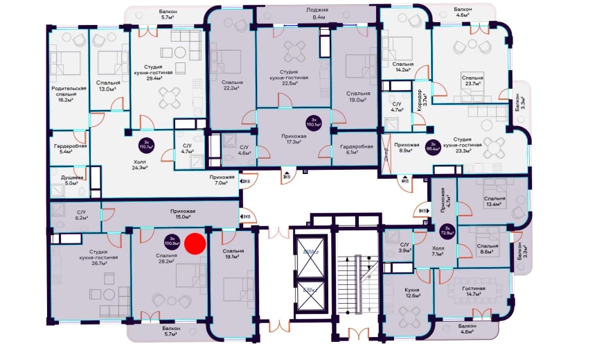 3-xonali xonadon 100.9 m²  10/10 qavat