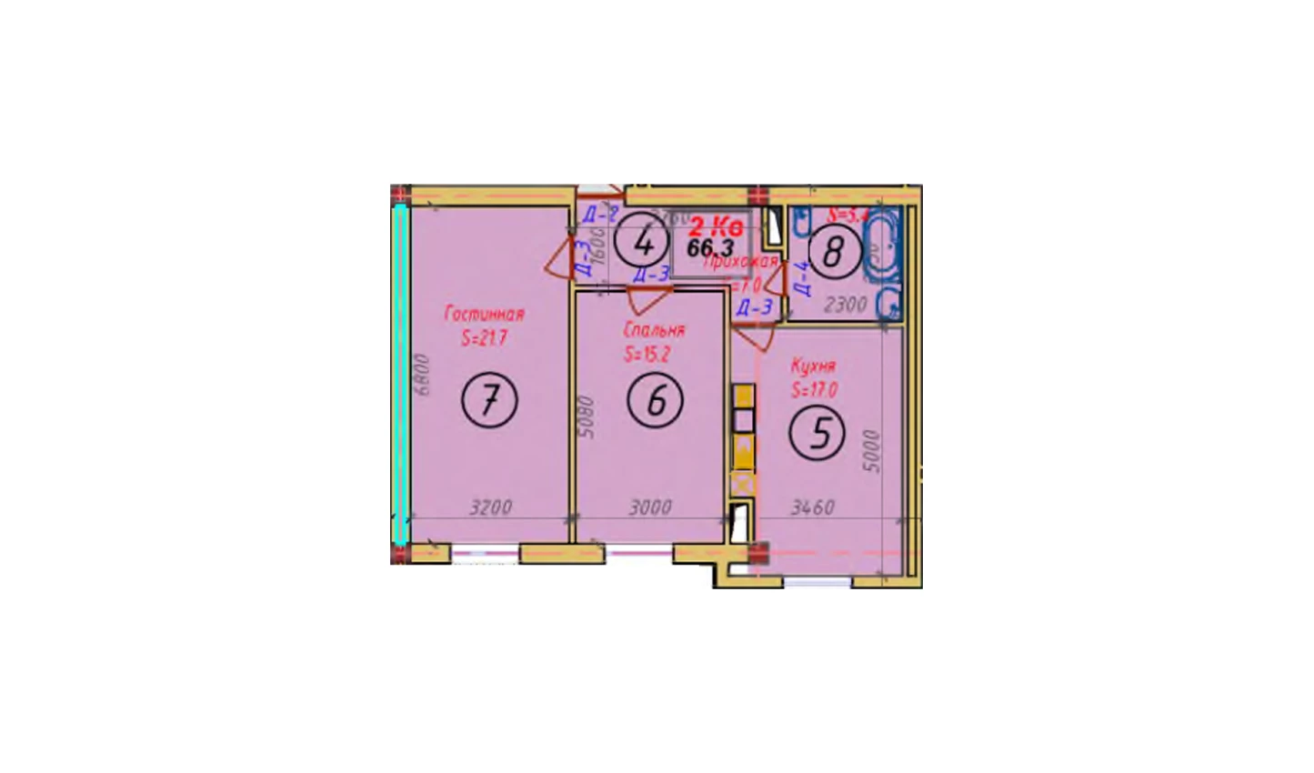 2-комнатная квартира 59.4 м²  7/7 этаж