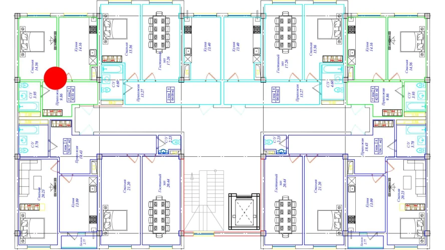 1-xonali xonadon 42.53 m²  8/8 qavat