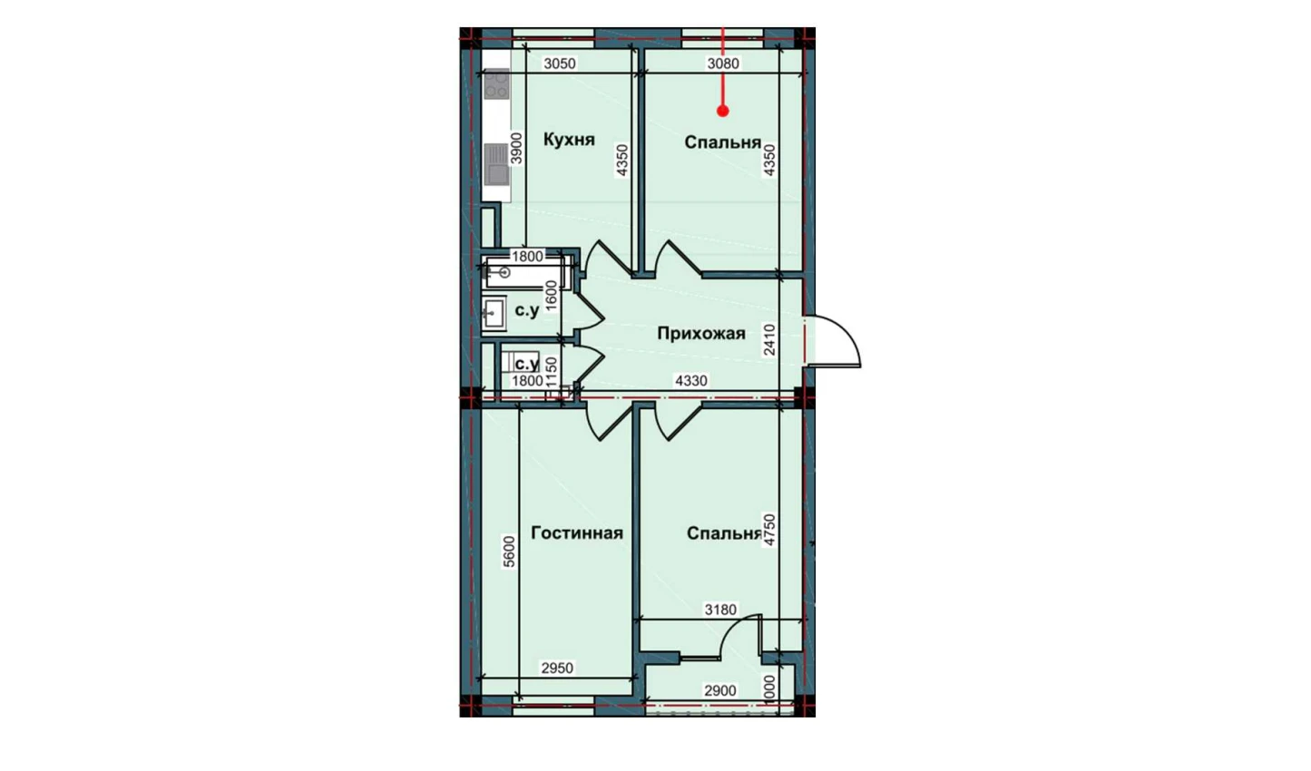 3-xonali xonadon 79.4 m²  2/2 qavat