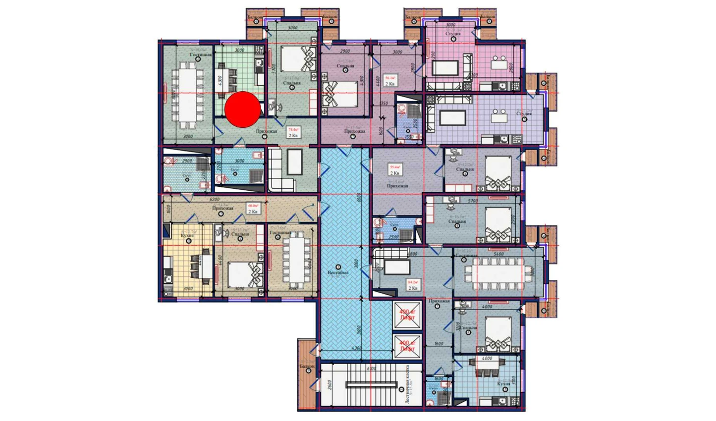 2-комнатная квартира 74.4 м²  3/3 этаж