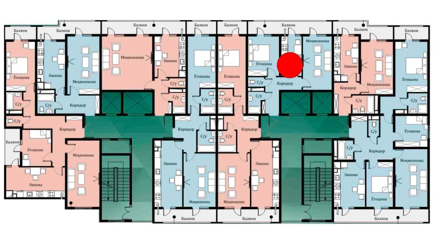 2-xonali xonadon 45.9 m²  12/16 qavat | SOKIN DIYOR Turar-joy majmuasi