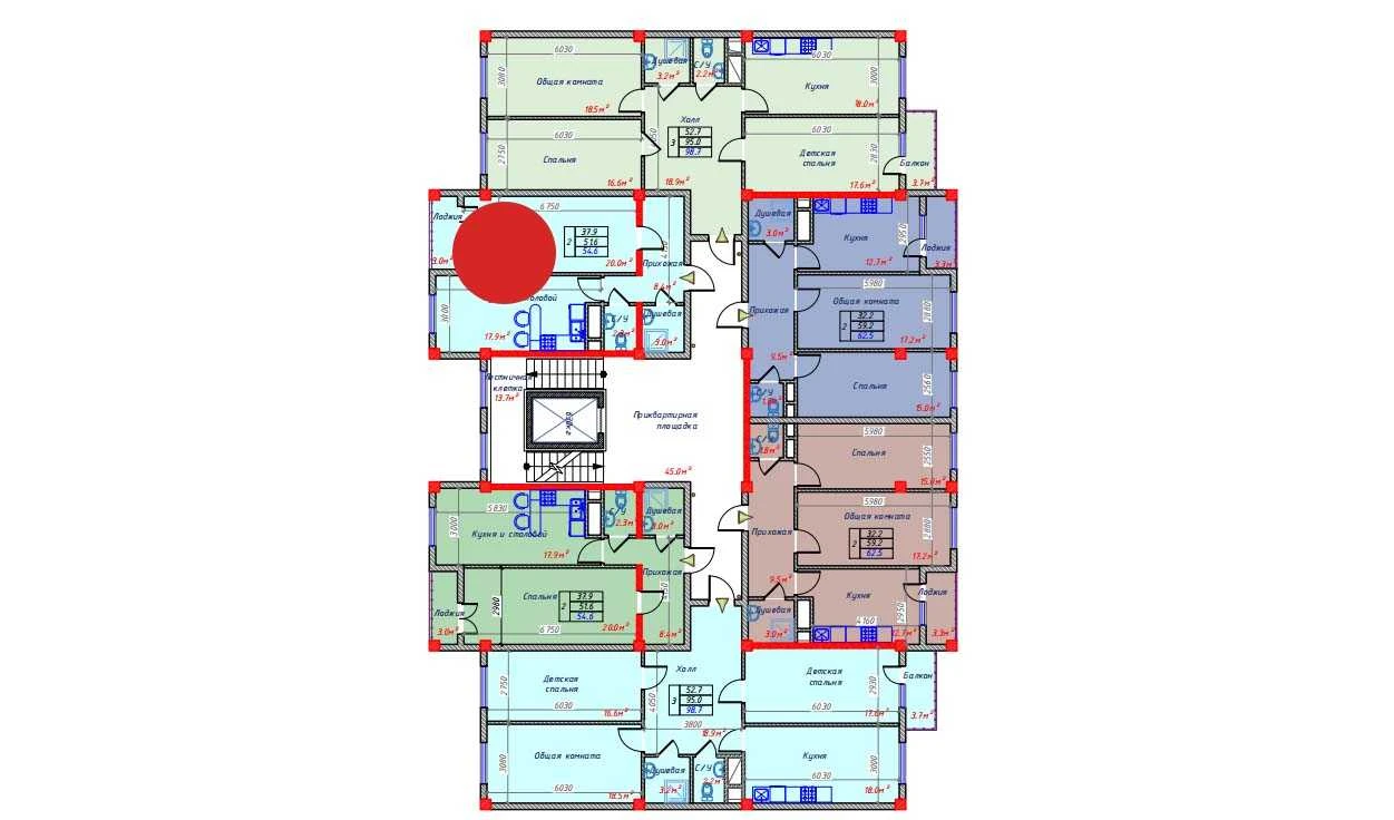 2-комнатная квартира 54.6 м²  9/9 этаж