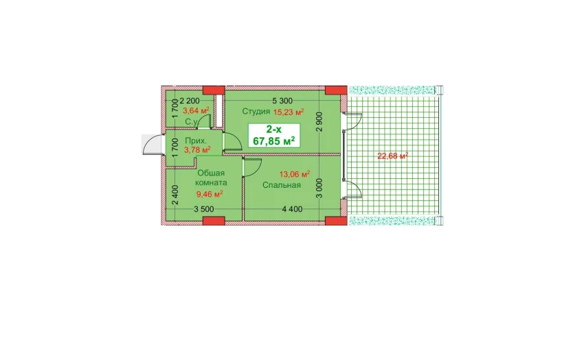 2-xonali xonadon 67.85 m²  2/8 qavat | CAPITAL AVENUE Turar-joy majmuasi