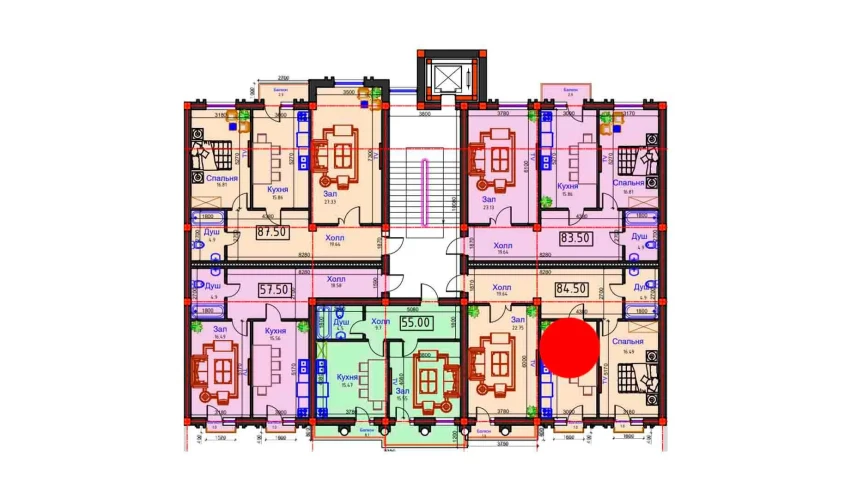 2-комнатная квартира 84.5 м²  8/9 этаж | Жилой комплекс BAHOR