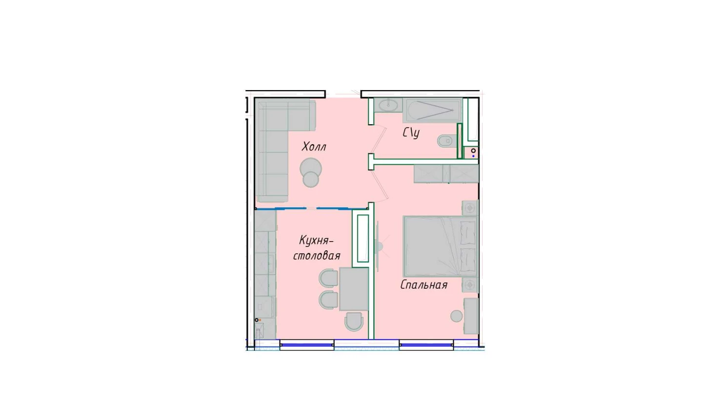 1-xonali xonadon 39.02 m²  1/1 qavat