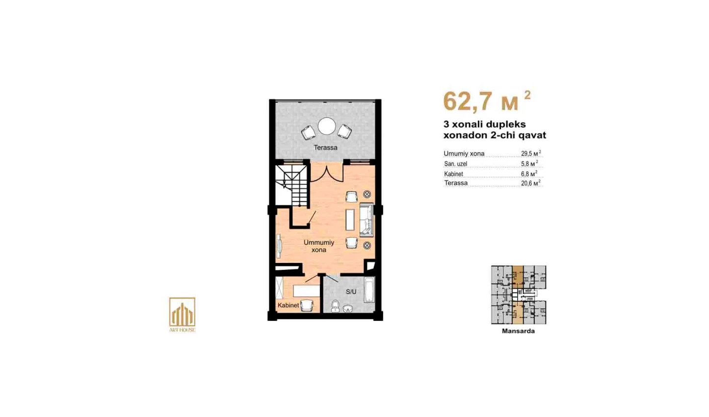 2-xonali xonadon 66.3 m²  16/16 qavat