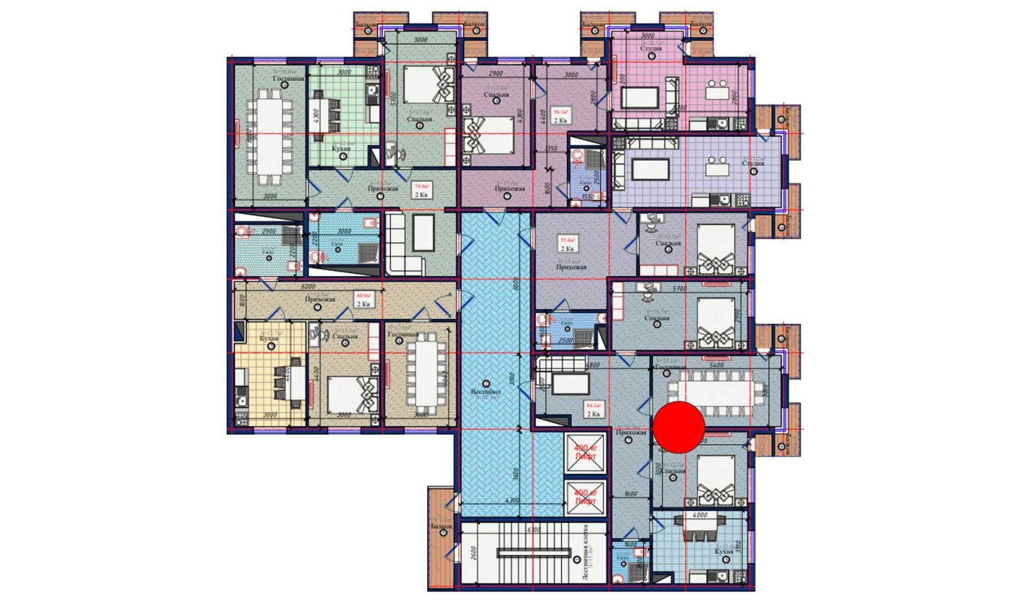 2-комнатная квартира 84.2 м²  1/1 этаж