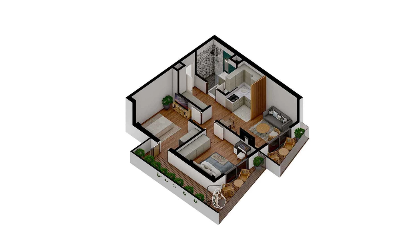 3-комнатная квартира 56.397 м²  2/2 этаж