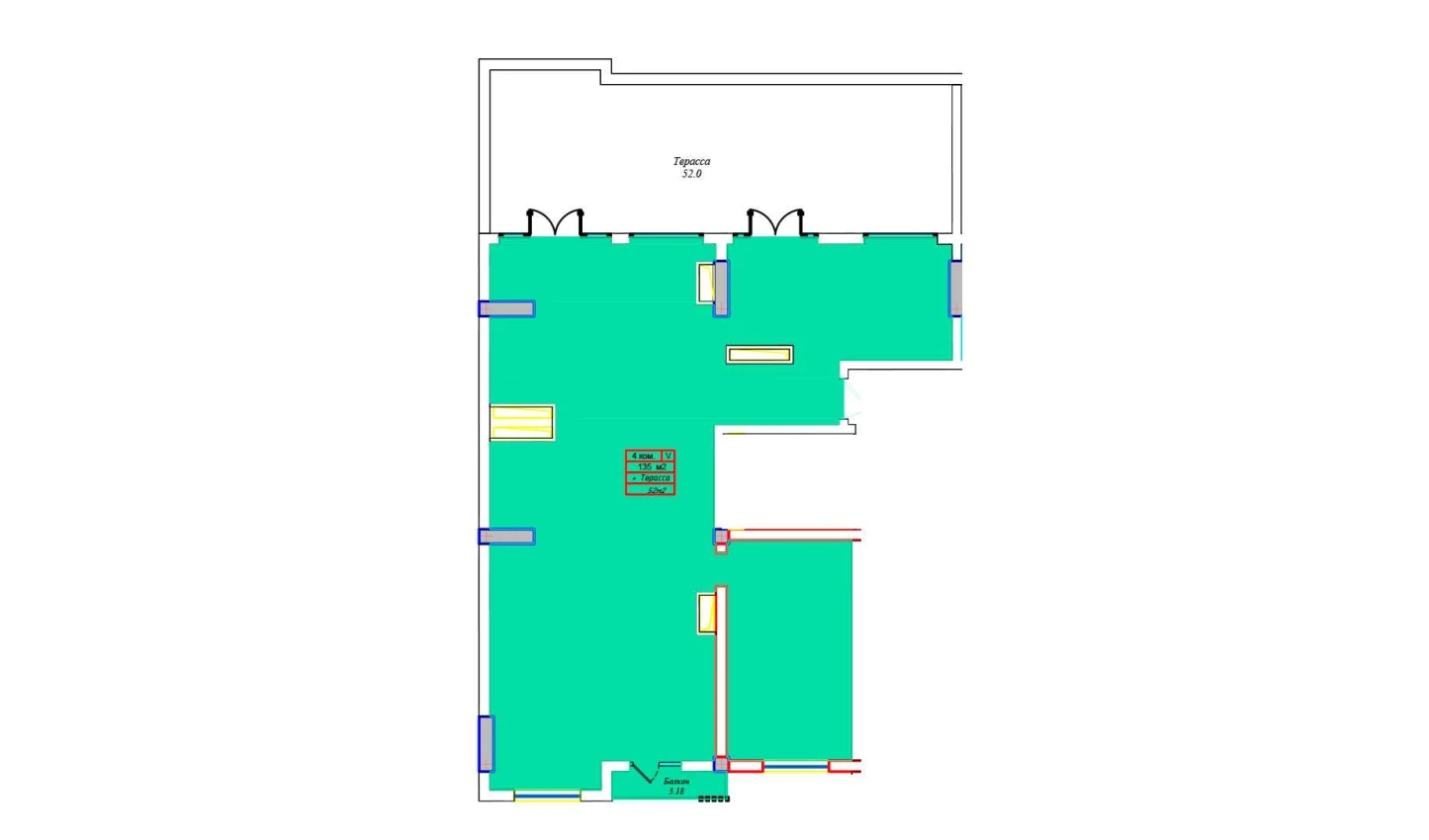 4-комнатная квартира 135 м²  17/17 этаж