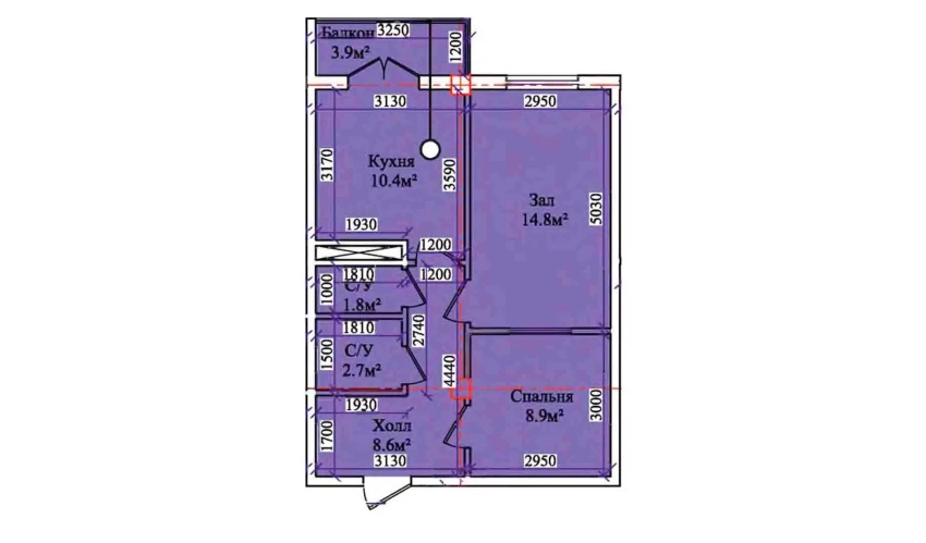 2-комнатная квартира 50.7 м²  3/3 этаж