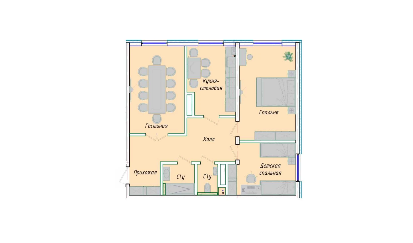 3-комнатная квартира 79.1 м²  1/1 этаж