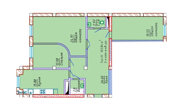 3-комнатная квартира 103.84 м²  9/10 этаж | Жилой комплекс Samarqand Park Avenue