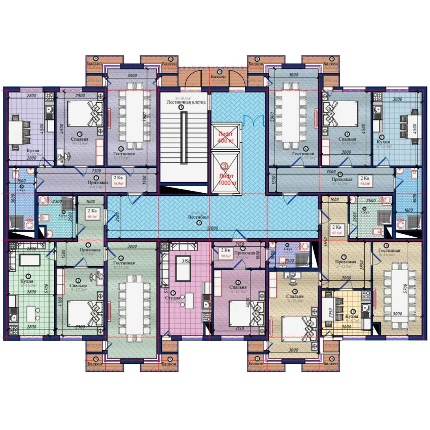 2-xonali xonadon 56.1 m²  9/9 qavat