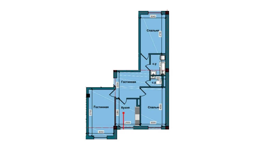 3-xonali xonadon 79.5 m²  2/9 qavat | NUR BARAKA Turar-joy majmuasi