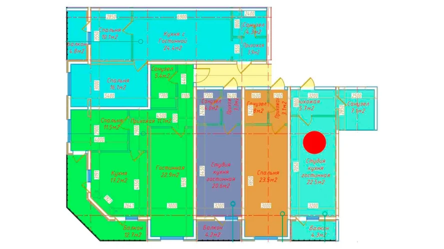 1-xonali xonadon 39.6 m²  7/7 qavat