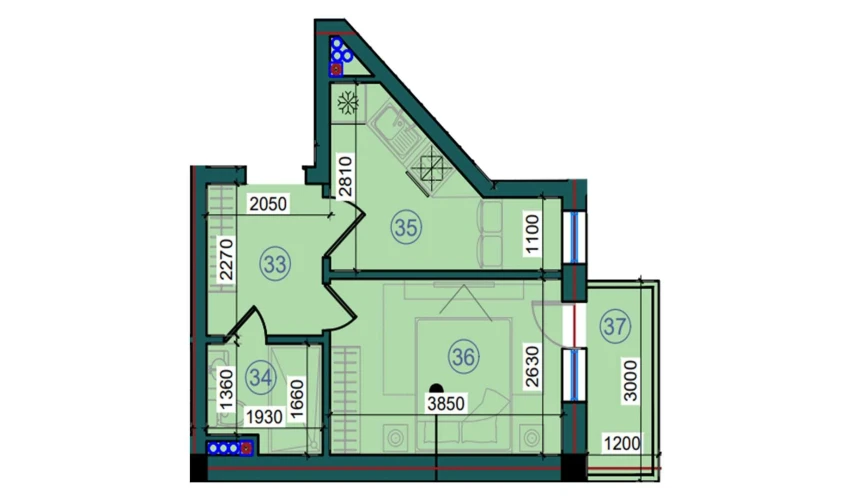 1-комнатная квартира 29.9 м²  2/2 этаж