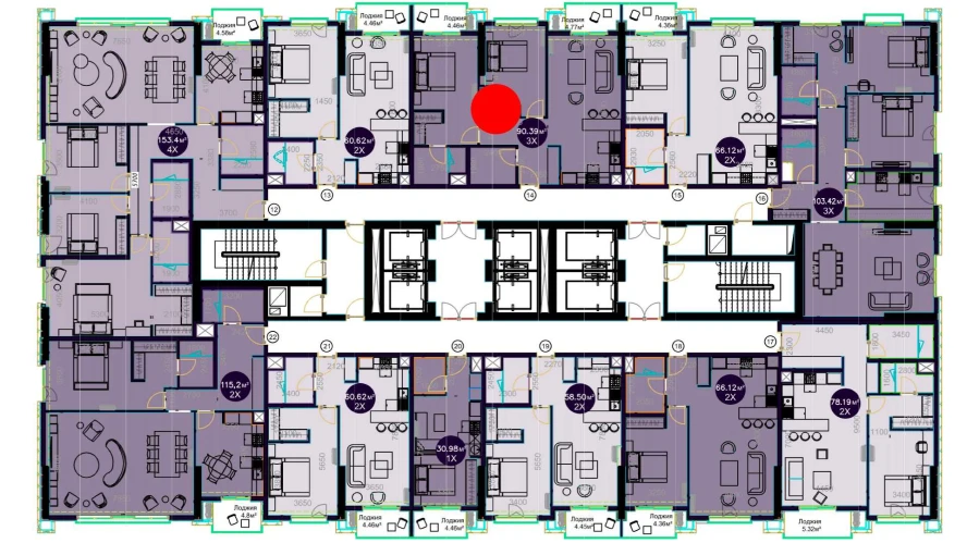 3-комнатная квартира 90.39 м²  3/3 этаж