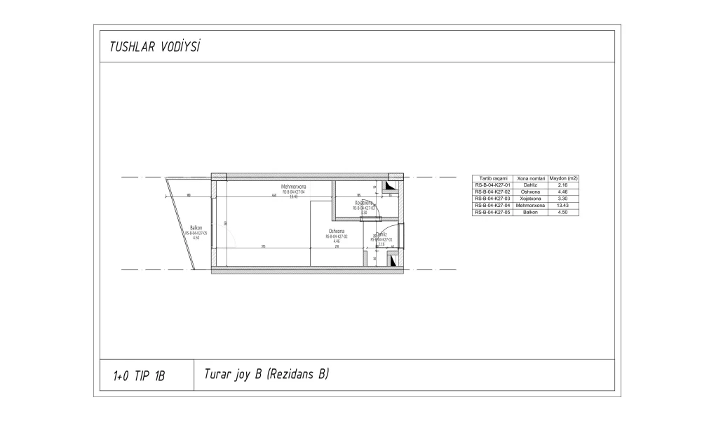 1-xonali xonadon 24.7 m²  6/6 qavat