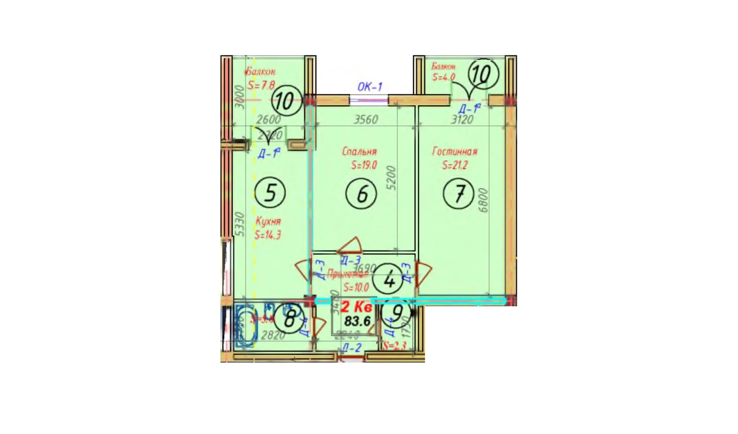 2-xonali xonadon 83.6 m²  5/5 qavat