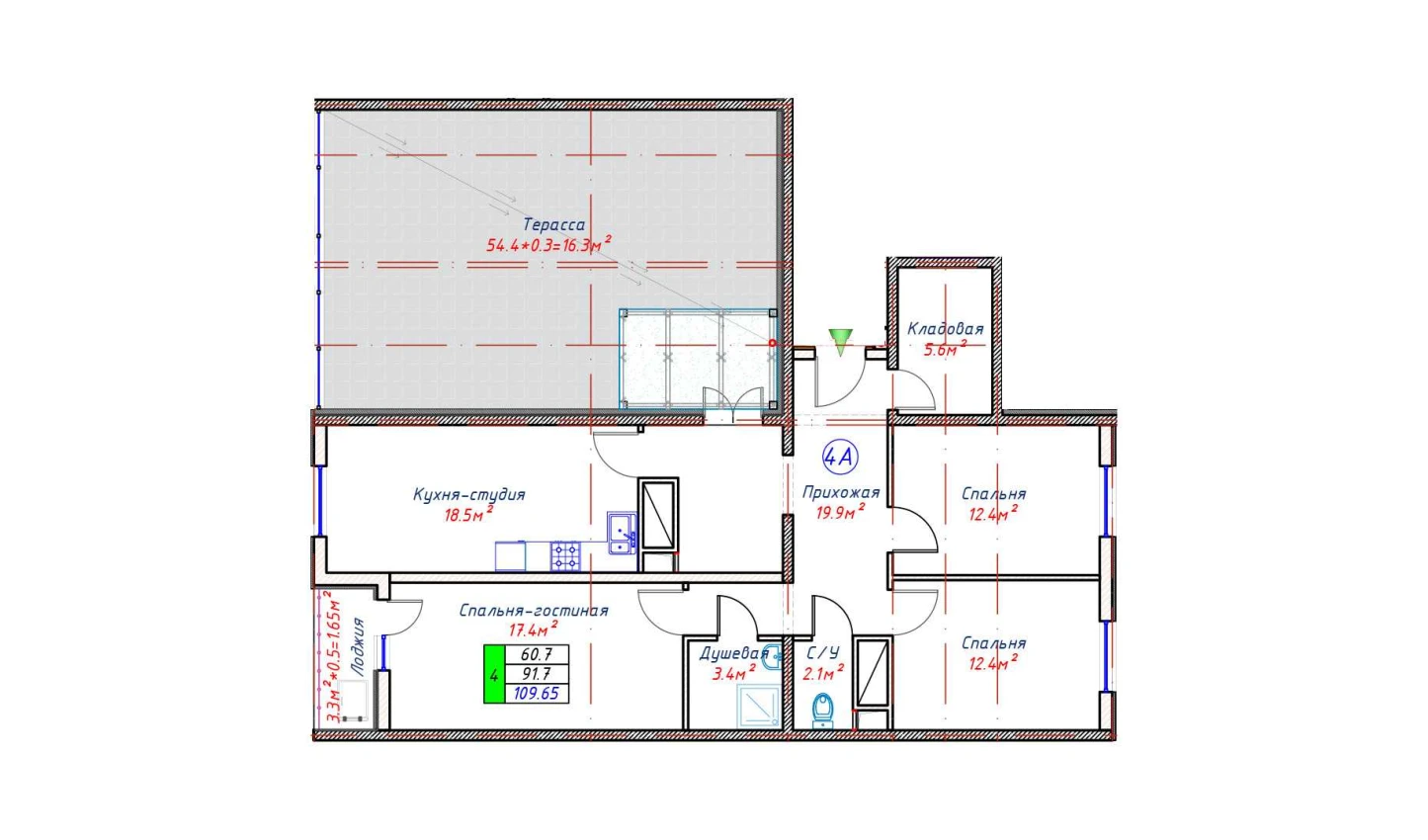 2-xonali xonadon 91.7 m²  16/16 qavat