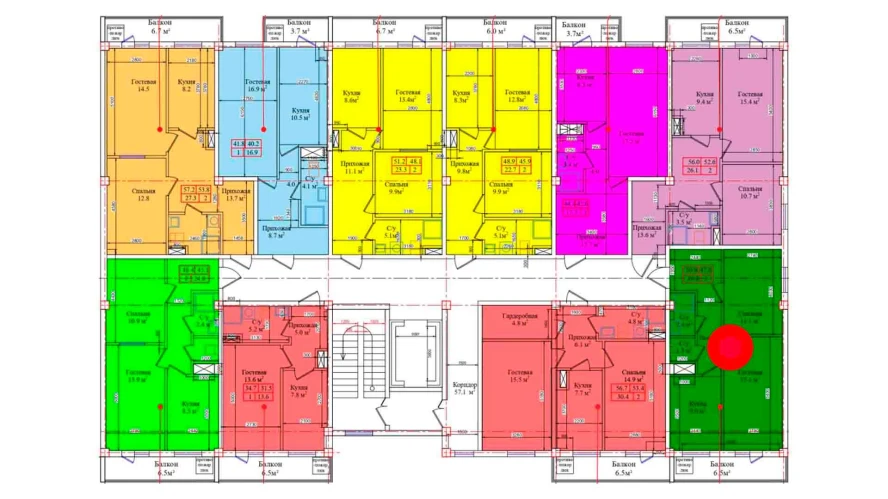 2-комнатная квартира 50.9 м²  4/4 этаж