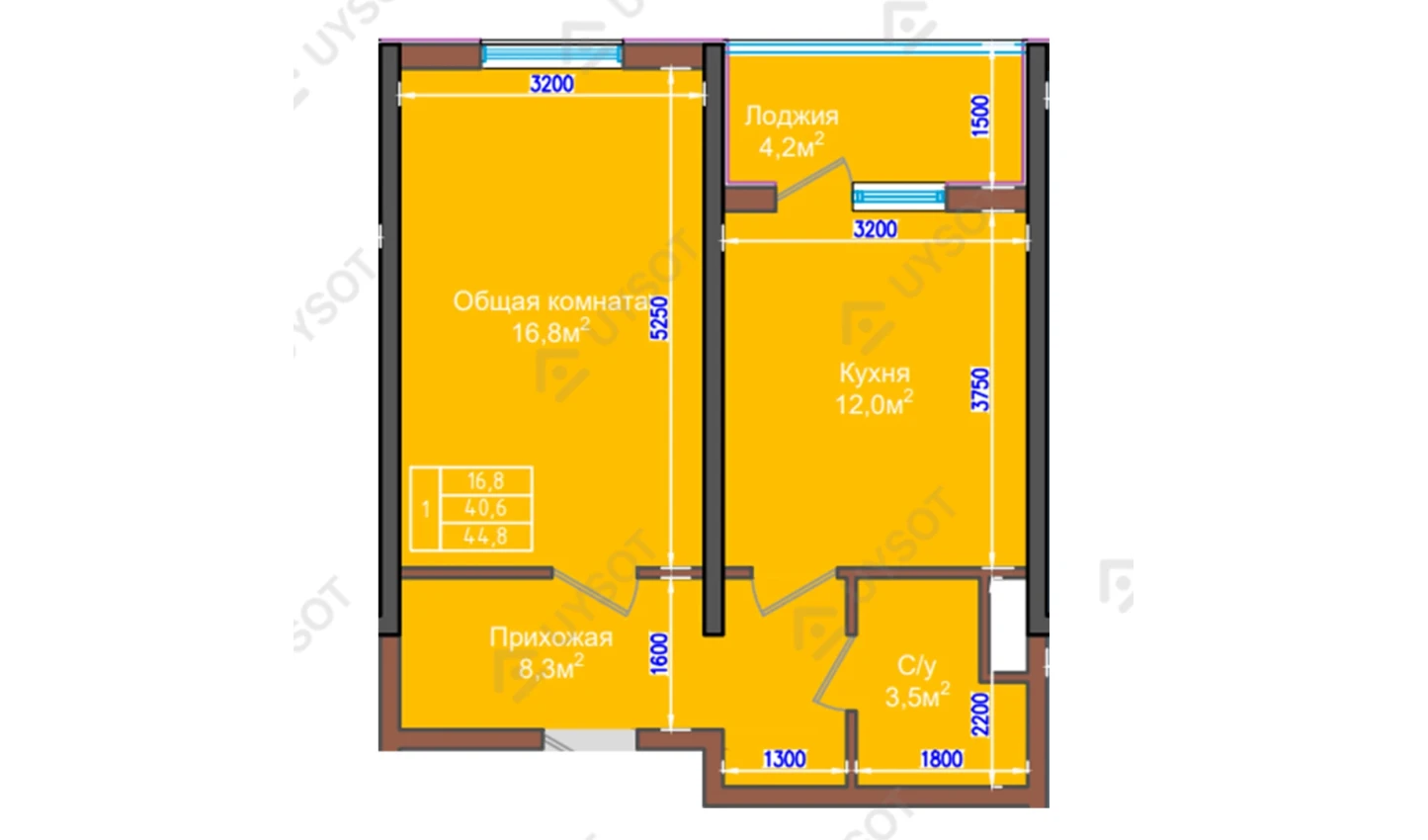 1-комнатная квартира 44.8 м²  2/2 этаж