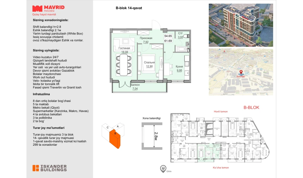 2-комнатная квартира 54.65 м²  14/14 этаж