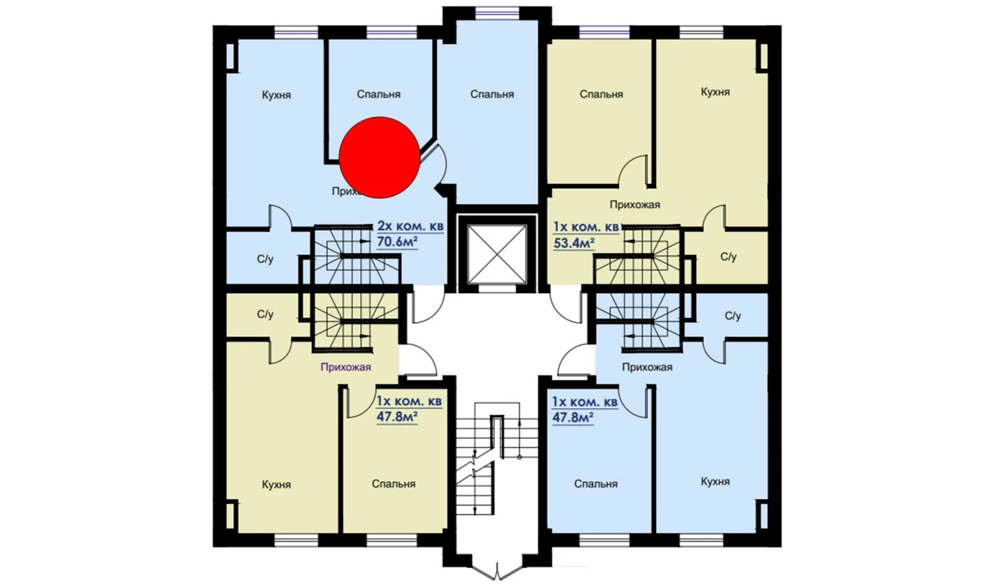 3-комнатная квартира 69.6 м²  1/1 этаж