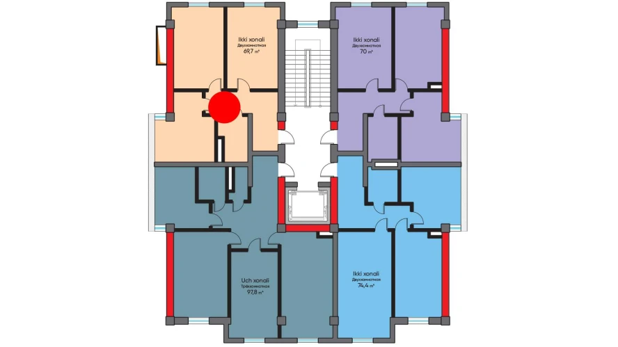 2-xonali xonadon 69.7 m²  7/7 qavat